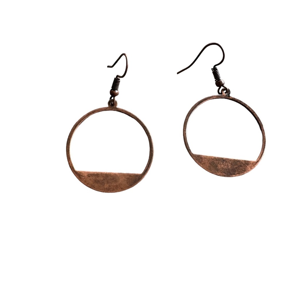 Bronze Cutout Metal Drop Hoop Earrings